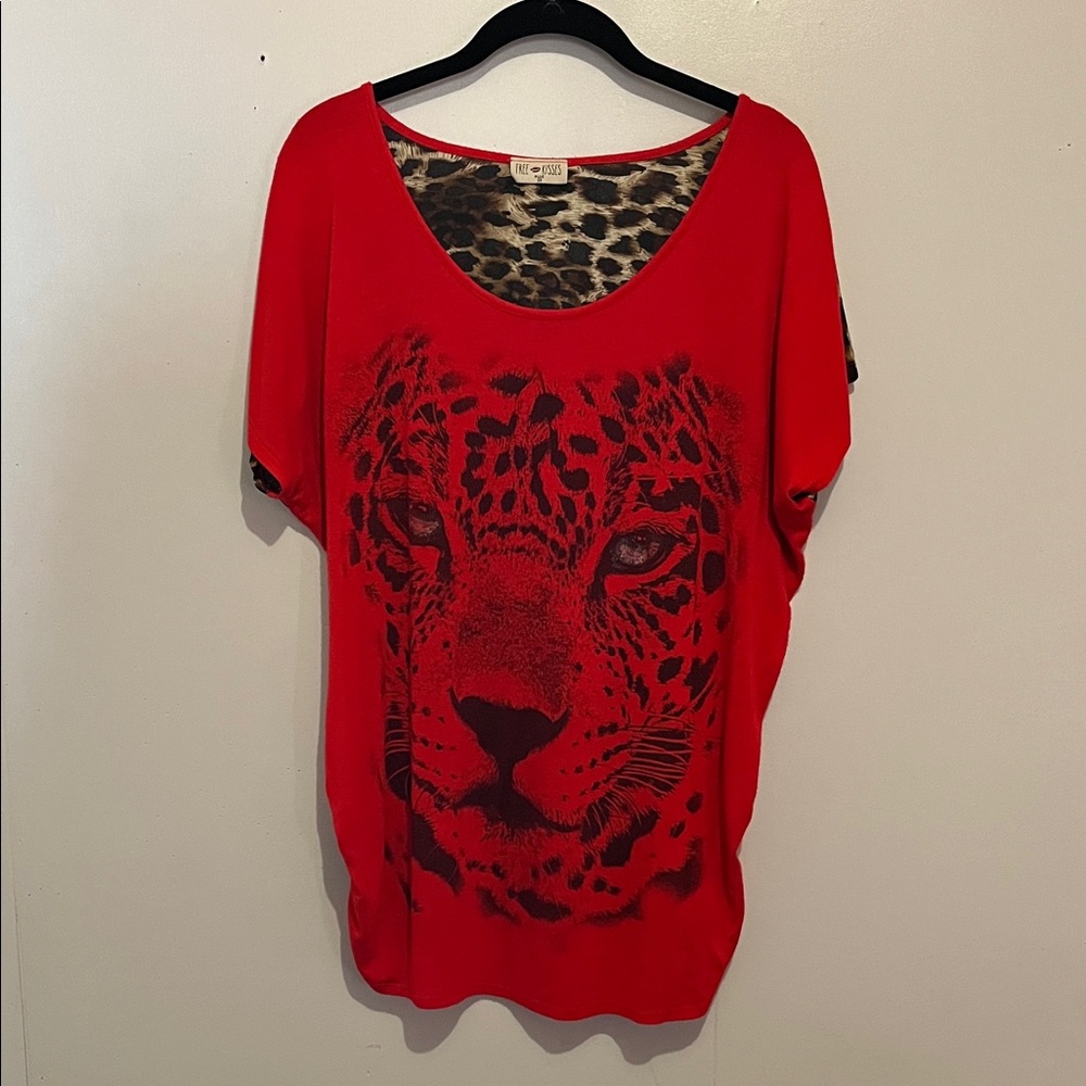 Red Leopard Print Women's Top 2X
